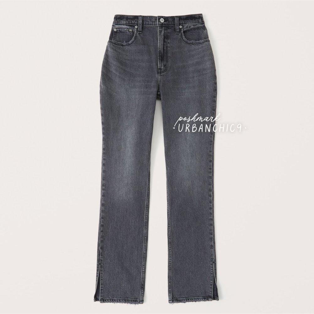 NWT ABERCROMBIE Curve Love 90s High Rise Straight Jean Gray Side Slit size 27 - Picture 4 of 14